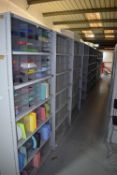 *11x Bays of Steel Shelving 93x33cm x 190cm high Each Bay, (collection by appointment, contents