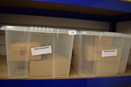 *2x Plastic Crates Containing Shelf Brackets