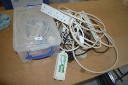 *Plastic Tough Box Containing Assorted Power Cables, and Extension Leads