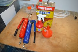 *2x Grease Guns and a Container of Duck Oil