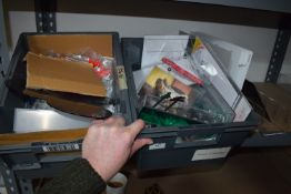 *2x Grey Plastic Stackable Strays Containing Various Perspex Components, Noticeboards, Literature