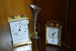 2x Quartz Carriage Clocks and a Vase
