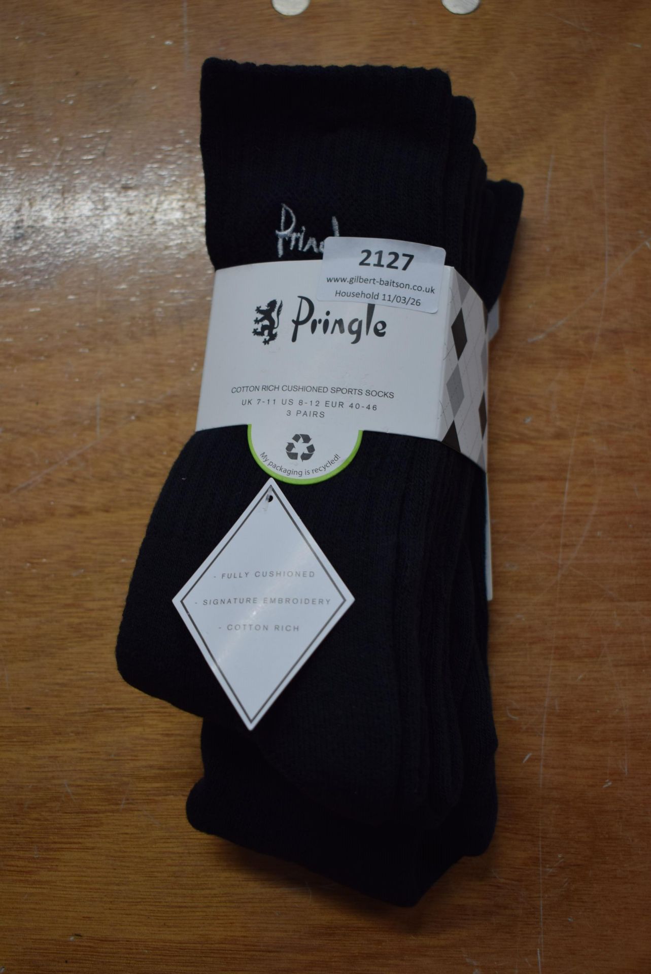 *3x Pairs of Pringle Black Cushion Sports Socks Size: 7-11