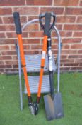 Folding Metal Steps, Telescopic Loppers, and a Spade