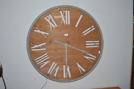 Large Wooden Faced Wall Clock with Metal Rim (requires attention)