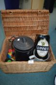 Picnic Basket and Contents Including a Guinness Moneybox