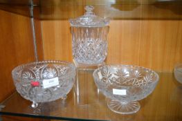 2x Lead Crystal Bowls, and a Biscuit Barrel