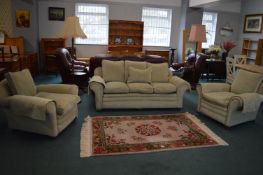 Sage Green 3pc Suite Comprising Three Seat Sofa and 2x Armchairs