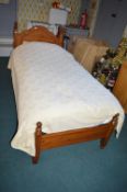 Pine Single Bed Frame with Mattress, Duvet, and Damask Throw