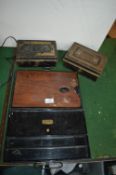 Victorian Artists Metal Paint Box with Pallet, plus 2x Cash Boxes