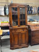19th Century Oak Welsh Country Corner Cupboard with Glazed Cabinet top Including Keys and Locks