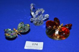 3x Crystal Butterflies Including 1x Swarovski