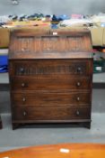 1960’s Jaycee Oak Linenfold Bureau with Four Drawers with Keys