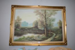 Oil on Canvas Riverscape Signed Martin