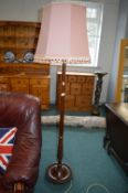 Mahogany Standard Lamp with Pink Shade