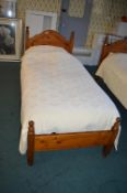 Pine Single Bed Frame with Mattress, Duvet, and Damask Throw