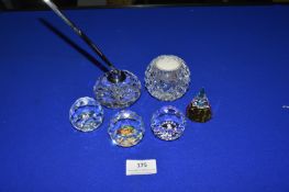 4x Glass Paperweights, Candle Holder, and a Pen Stand