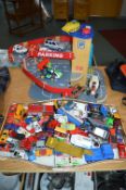 Toy Garage and a Tray of Vintage Diecast Vehicles