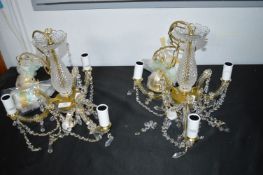 Pair of Glass Crystal Drop Chandeliers