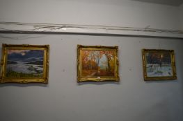 3x Gilt Framed Oil on Board Landscapes