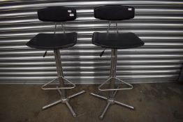 2x Black Faux Leather Adjustable Bar Stools with Chrome Frame