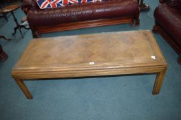 Glass Topped Coffee Table with Parquetry Inlaid Top
