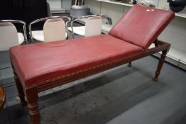 Vintage Oxblood Leather Beauty/Medical Bed with Adjustable Headrest on Wooden Frame with Carved Legs