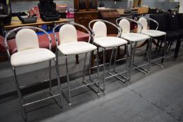 5x Clinque Cream Faux Leather Highback Bar Chairs with Chrome Frame