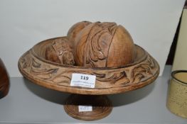 Carved Wooden Bowl and 3x Balls