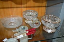 3x Crystal Rose Bowls, Dish, and an EPNS Cutlery