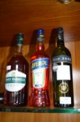 3x Bottles of Alcohol: Sherry, Brandy, and Aperol