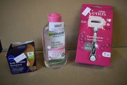 Gillette Venus Razor, Garnier Micellar Cleansing Water, and Nivea Anti-Wrinkle Night Cream