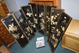 8x Japanese Lacquered Screen Panels with Mother of Pearl Detail (AF, for restoration), plus a VNA