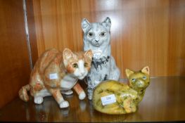 3x Pottery Cats (some faults)