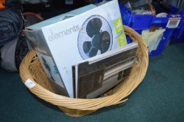Wicker Laundry Basket, Desk Fan, and Voiles