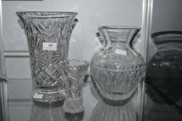 3x Cut Glass Lead Crystal Vases