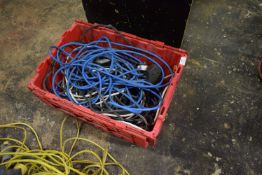 *Plastic Crate Containing 240v Extension Leads and Sockets