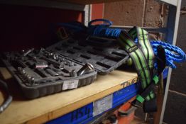 *Assorted Blue Rope, Safety Harness, and a Part 1/2” Drive Socket Set