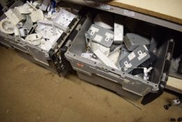 *Contents of Shelf to Include 2x Boxes of Metal Dual 240v Plug Sockets, etc.