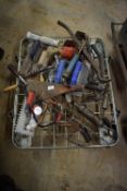 *Mixed Lot of Tools Including Pry Bars, Grease Guns, Coping Saw, Oil Can, Brace, etc.