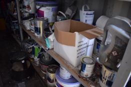 *Contents of Shelf to Include Assorted Paints: Dulux Trade Vinyl Matt in Yellow, and Zinsser All