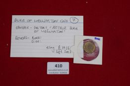 Duke of Wellington commemorative token/coin, 19th century (portrait of Arthur Wellesley).