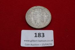 George V silver half crown, 1920. Circulated.