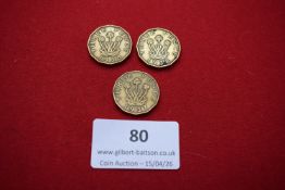 Great Britain brass threepences (3). George VI issues comprising 1937 and 1938 (2), thrift plant
