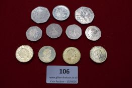 Mixed group of modern coins and tokens including UK decimal issues (10p, 20p, 50p), Gibraltar and