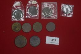 Small group of coins including cartwheel type and other copper issues, some in holders, generally