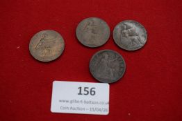 Four Edward VII pennies. Mixed condition.