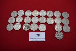 Great Britain silver sixpences (approx. 22). George VI issues, mainly 1940s with crowned GR monogram