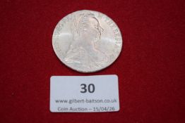 Maria Theresa silver thaler, 1780 restrike. Draped bust right; rev. crowned double-headed imperial