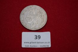 Netherlands silver 2½ gulden, 1930. Bust of Queen Wilhelmina left; rev. crowned Dutch arms